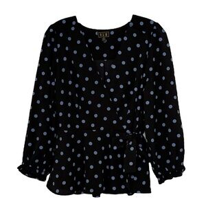 O L M Ruffled Blouse with Puff Sleeves and Tie Front Size Medium